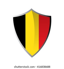Isolated heraldry shield with the flag of Belgium on a white background