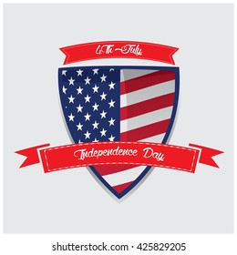 Isolated heraldry shield with some ribbons with text and the american flag
