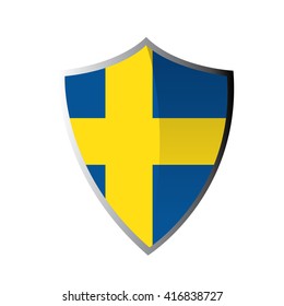 Isolated heraldry shield with the swedish flag on a white background