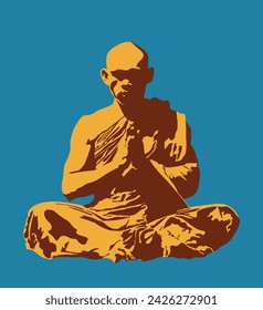 Isolated, high contrast buddhist monk vector illustration.