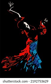 Isolated high contrast flamenco dancer vector illustration.