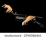 Isolated, high contrast, illustration of playing the violin.