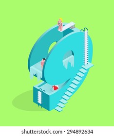 Isolated High Quality Isometric Blue Number Nine on Green Background. Vector Illustration.