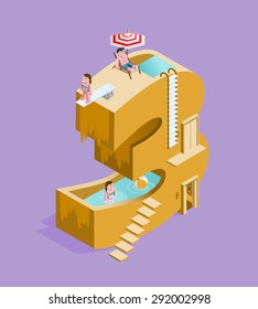 Isolated High Quality Isometric Orange Number Three on Purple Background. Vector Illustration.