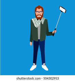 Isolated hipster with a cellphone, Selfie vector illustration