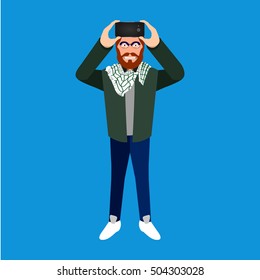 Isolated hipster with a cellphone, Selfie vector illustration