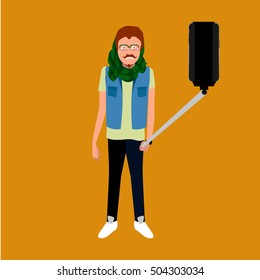 Isolated hipster with a cellphone, Selfie vector illustration
