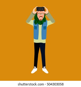 Isolated hipster with a cellphone, Selfie vector illustration