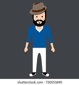 Isolated hipster character on a grey background, Vector illustration