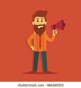 Isolated Hipster character on a red background