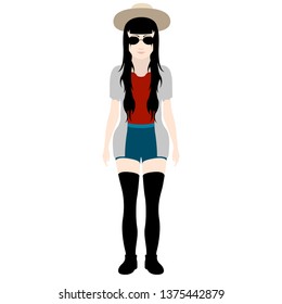 Isolated hipster girl with glasses and a hat. Vector illustration design