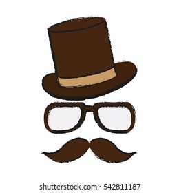 Isolated hipster hat glasses and mustache