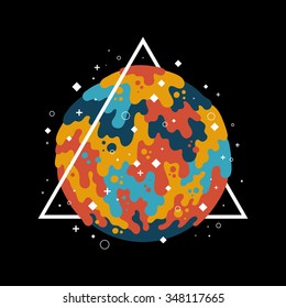 Isolated hipster illustration with liquid spere and a pyramid.