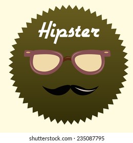 an isolated hipster label with glasses, text and a mustache 