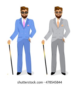 Isolated Hipsters on white background. Animated characters men. Fashion. Vector illustration