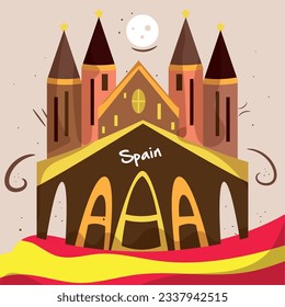 Isolated hispanic cathedral building Spain culture template Vector