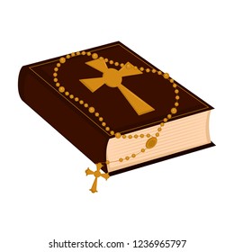 Isolated holy bible icon with rosary beads. Vector illustration design