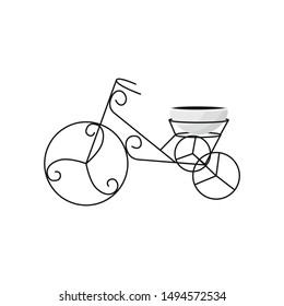  Isolated home plant pot for style design window or house interior. Hanger bike for green  
modern home flowers. Elements for concept hygge room. Isolated garden decoration, vector illustration