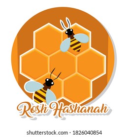 Isolated honey bee tradition rosh hashanah logo- Vector