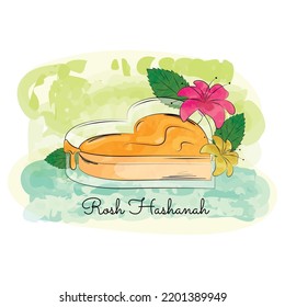 Isolated honey on a heart shape with leaves Rosh Hashanah Vector