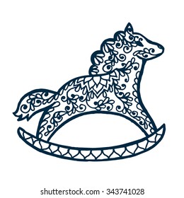 Isolated horse with floral lace ornament for Christmas collection. Vector illustration