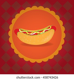 Isolated hot dog, Retro fast food, Vector illustration