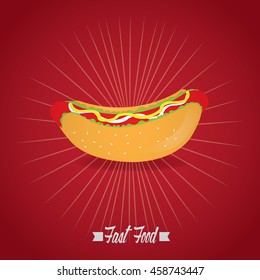 Isolated hot dog, Retro fast food, Vector illustration