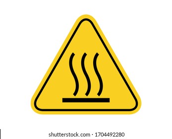isolated hot surface common hazards symbols on yellow round triangle board warning sign for icon, label, logo or package industry etc. flat style vector design.