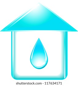 isolated house and glossy water drop silhouette