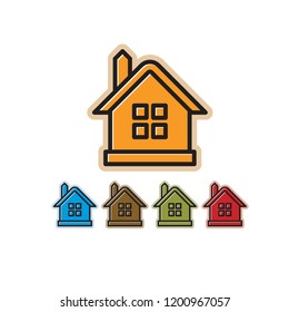isolated house icon with chimini variations vector drawing