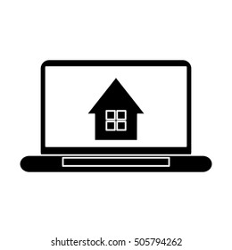 Isolated house inside laptop design