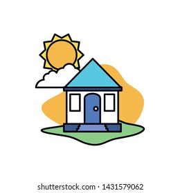 Isolated house with sun design
