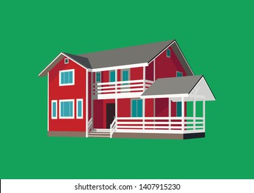 Isolated house. Vector architecture. Graphic design element. Illustration of red house. 