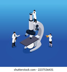 Isolated Huge microscope with scientist isometric 3d vector illustration concept for banner, website, illustration, landing page, flyer, etc.