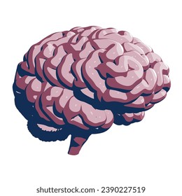 Cerebro Humano Aislado, Vista Media Turno. Ilustración vectorial