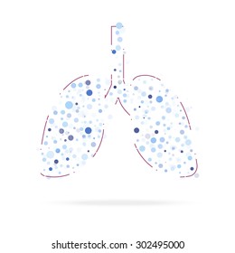 isolated human lungs in the form of friable circles in blue. logo or icon. Vector Illustration