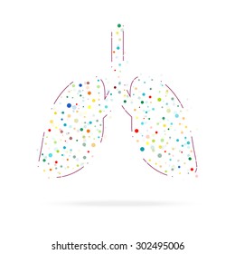 isolated human lungs in the form of friable circles in blue. logo or icon. Vector Illustration