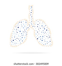 isolated human lungs in the form of friable circles in blue. logo or icon. Vector Illustration