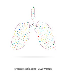 isolated human lungs in the form of friable circles in blue. logo or icon. Vector Illustration