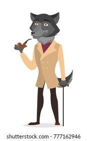 Isolated humanized wolf man icon. Wild animals with human clothes.