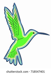 isolated hummingbird illustration, colorful drawing, white background