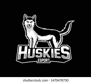 Isolated Huskies vector emblem, black and white husky logo vector