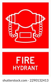 isolierter Hydranten, Brandschutzzeichen auf rotem rechteckigem Schild für Piktogramme, Ikone, Etiketten, Logos oder Verpackungsindustrie usw. flach gegliederte Vektorgrafik-Design.