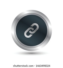 isolated hyperlink icon vector on mettalic frame. modern 3d icon button.