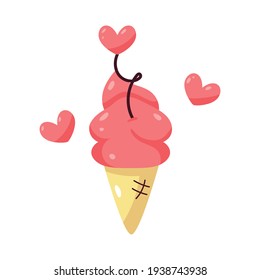 Isolated ice cream cone with hearts - Vector