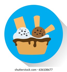 Isolated ice cream on a colored button, Vector illustration
