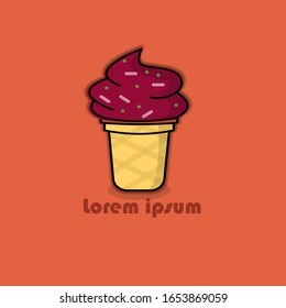 isolated ice cream with an orange background. Vector flat line icon. Comic characters in cartoon style illustrations for shop walls and packaging boxes