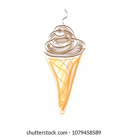Isolated Ice cream outline vector on the white background.