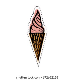 Isolated ice cream in patch style. Vector illustration. Used foe your design for  pin,embroidery or sticker.