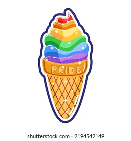 Isolated ice cream rainbow sticker vector illustration